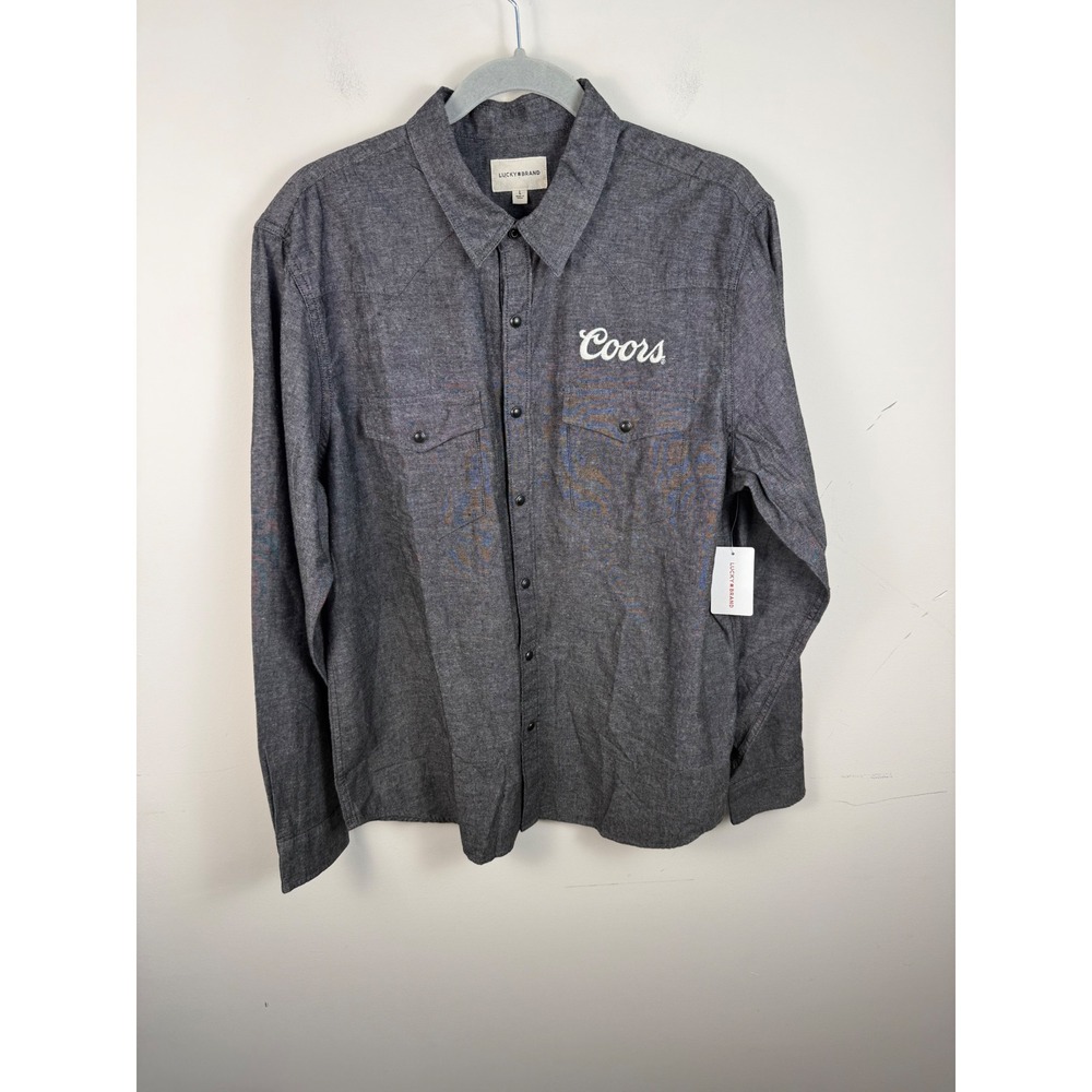 NWT Lucky Brand Coors Banquet Rodeo Western Shirt Mens Large Grey Cotton Linen - Picture 2 of 7